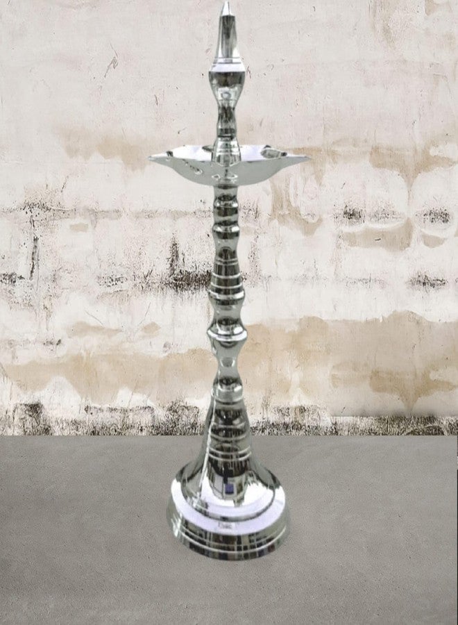Denique Silver Plated Brass Kerala Samai Diya Deepam Deepak Traditional Diya Lamp Vilakku for Pooja and Gifting Purpose (1pc) - Image 5